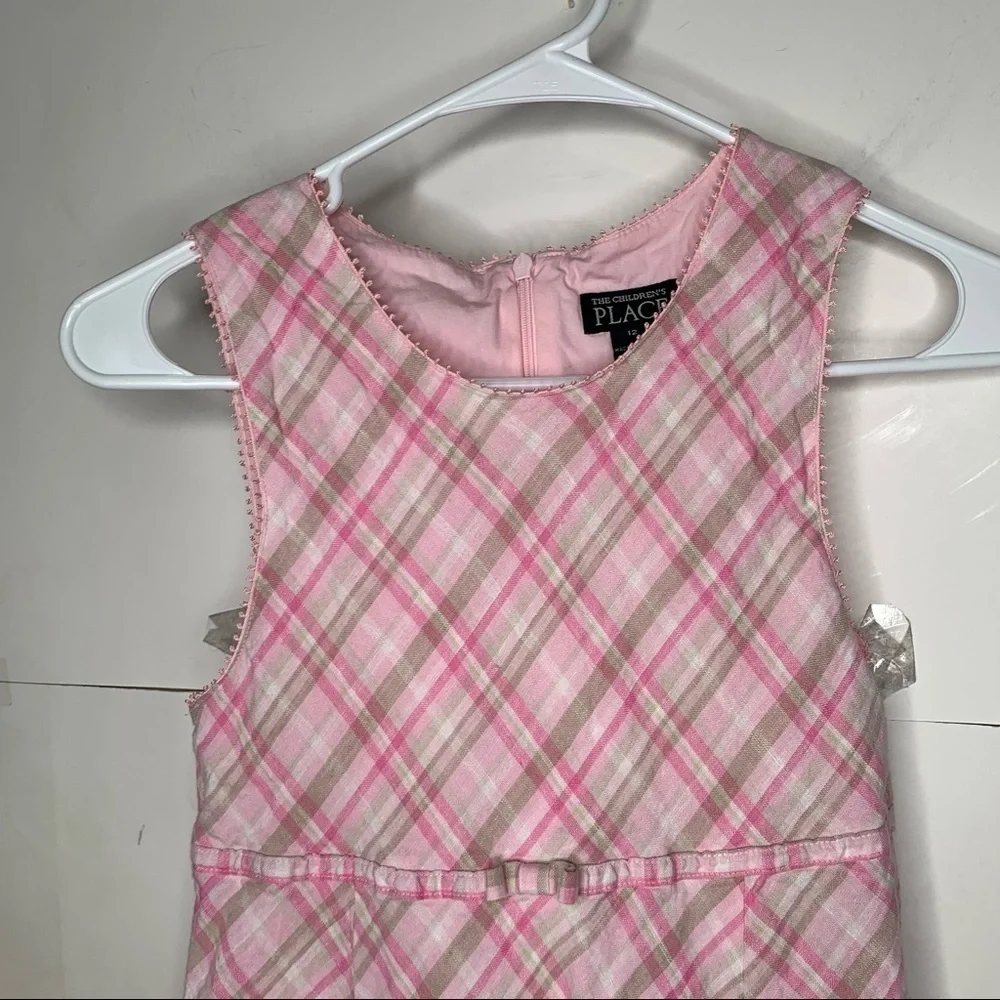 The Children’s Place Girls Linen Dress size 12 pink plaid lined sleeveless